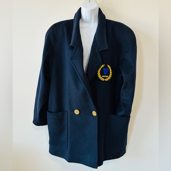 Vintage Gold Button Double Breasted Navy Cocoon Peacoat Size Large - Picture 2 of 11